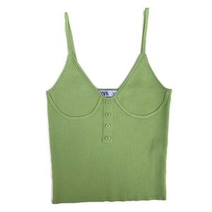 Zara Ribbed Knit Pistachio Green Underbust Fitted Tank Top